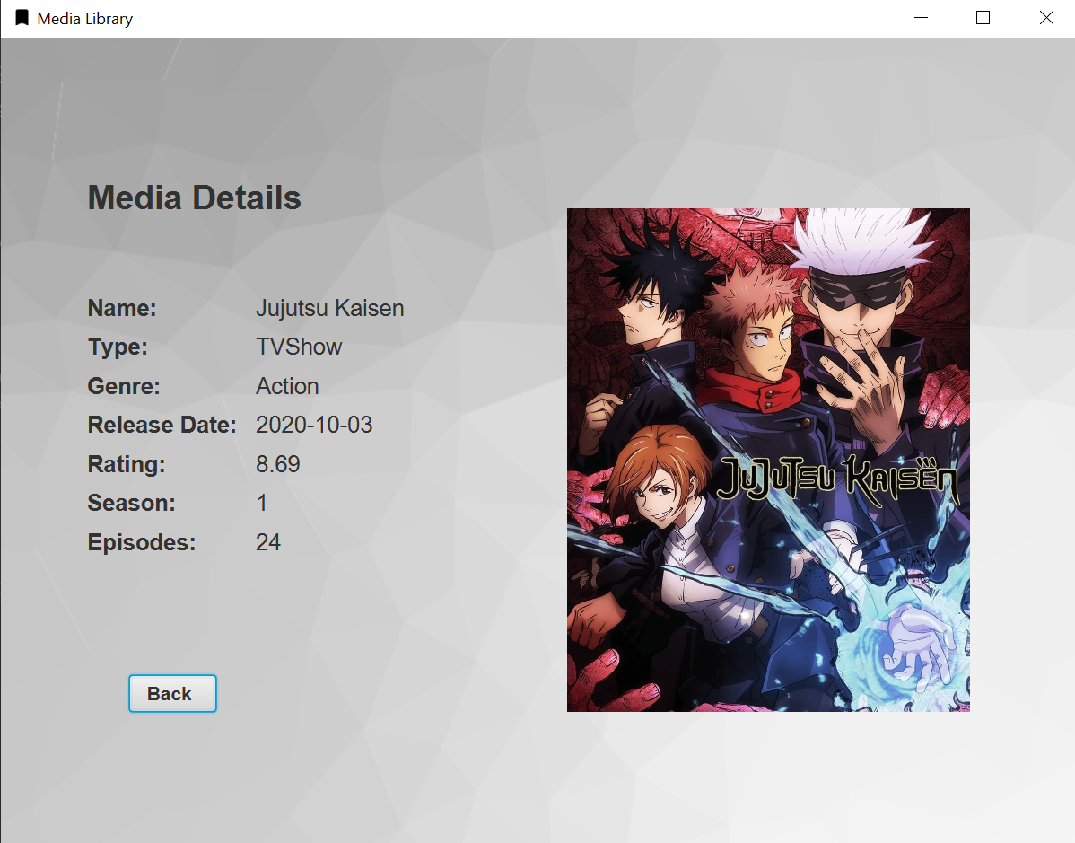 JavaFX Media Library Application